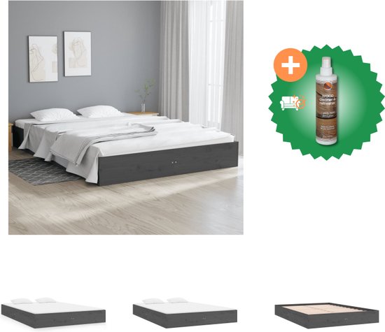 vidaXL Bedframe massief hout grijs 120x200 cm - Bed - Inclusief Houtreiniger en verfrisser