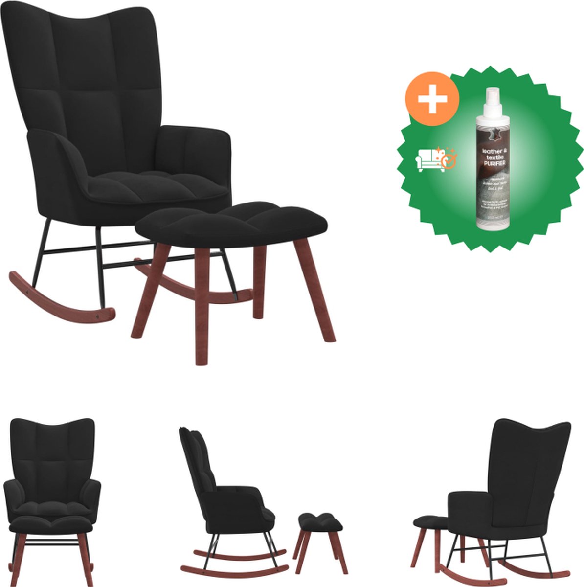 VidaXL Schommelfauteuil Stoel 61 x 78 x 98 cm Zwart fluweel Schommelstoel Inclusief Reiniger