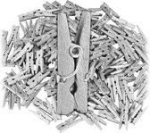 Relaxdays mini wasknijpers - set van 400 - houten knijpers - foto's ophangen - knutselen - zilver