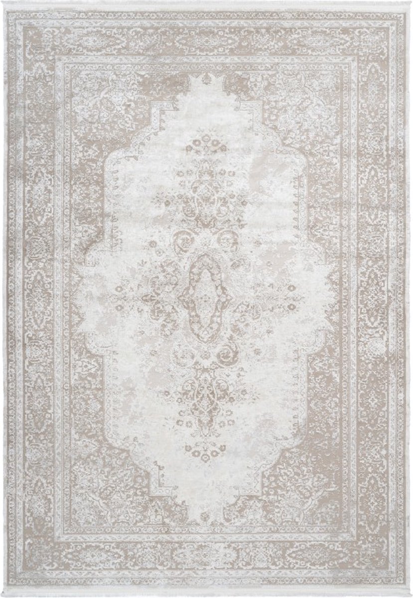Vintage Vloerkleed | Tapijt | Elysee | Medaillon | Crème | 160x230 cm