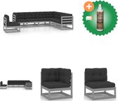 vidaXL 7 delige Loungeset met kussens massief grenenhout grijs Tuinset Inclusief Houtreiniger en verfrisser
