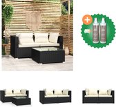 vidaXL 3 delige Loungeset met kussens poly rattan zwart Tuinset Inclusief Onderhoudsset