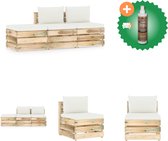 vidaXL 3 delige Loungeset met kussens groen geïmpregneerd hout Tuinset Inclusief Houtreiniger en verfrisser