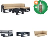 vidaXL 4 delige Loungeset pallet met kussens zwart geïmpregneerd hout Tuinset Inclusief Houtreiniger en verfrisser