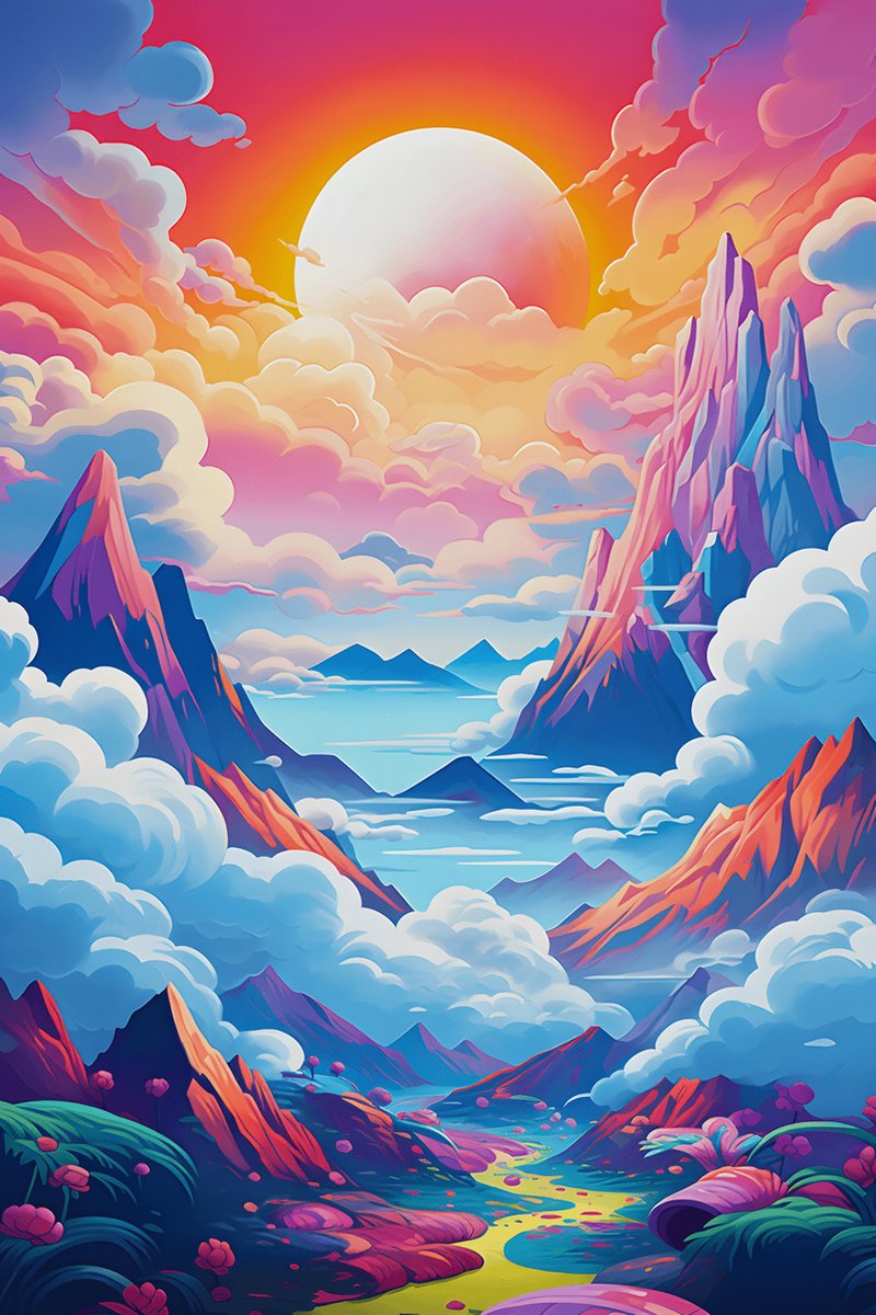 Berguitzicht Poster - Natuur - Sfeer - Kamerdecoratie - posters - formaat 60x90cm - Aesthe