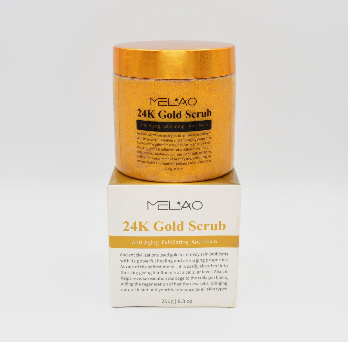 Melao - 24 Karaats Goud Scrub - Anti-Veroudering Scrub voor Lichaam - 24K Gold Scrub -250 gram - Body Scrub Suikerbasis