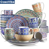 CasaVibe Serviesset – 32 delig – 8 persoons – Porselein - Luxe – Verschillende Kleuren – Bordenset – Dinner platen – Dessertborden - Mandala