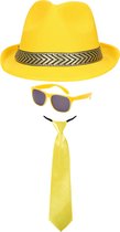 Toppers - Carnaval verkleedset Men in Yellow - hoed/zonnebril/party stropdas - geel - heren/dames - verkleedkleding accessoires