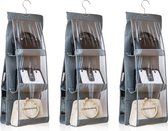 3 stuks handtasopberger, hangende handtasopberger met 6 transparante zakken, hangende opbergruimte bespaart ruimte, geschikt voor handtassen (grijs)