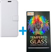 Portemonnee Bookcase Hoesje + 2 Pack Screenprotector Glas Geschikt voor: Oppo A17 - Wit