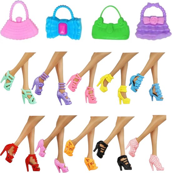 Accessoires voor modepop - Set van 10 paar schoenen en 4 handtassen - Geschikt voor Barbie - In cadeauverpakking