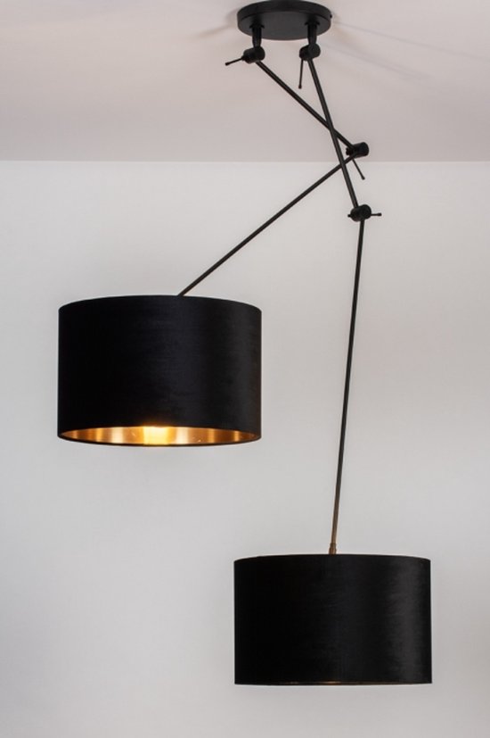 Lumidora Hanglamp 30926 - CHARLOTTE - 2 Lichts - E27 - Zwart - Goud - Metaal