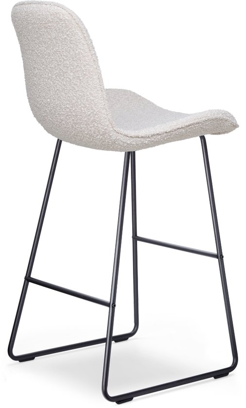 Nolon Nino-Fé Tabouret de Bar Bouclé Beige - Tissu - Piètement Zwart - 75 cm - Tabouret de Bar avec Dossier