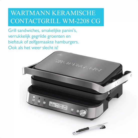 Wartmann Contactgrill - Wafelijzer - Tosti Apparaat - Paninigrill en Tosti ijzer - PFAS-vrij - Uitneembare Platen - Groot Grilloppervlak - Snel Warm (2000W) - RVS — afbeelding 3