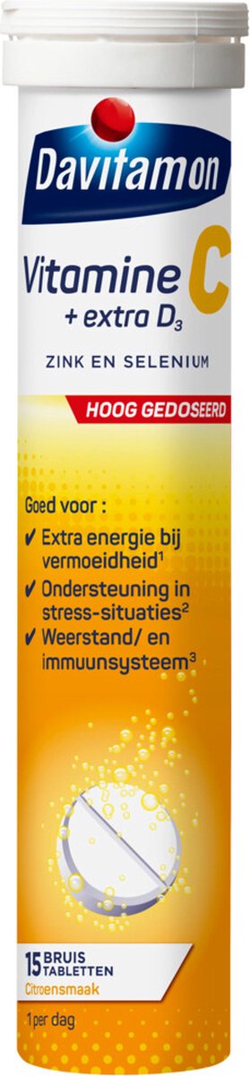 Davitamon Vitamine C forte + vitamine D3 - 15 bruistabletten - Voedingssupplement op Prijzenvolger.com