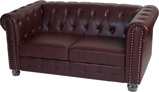 Cosmo Casa Luxe 2 - Zitsbank Loungesofa Couch Chesterfield Kunstleder 160cm - Ronde poten - Rood Bruin