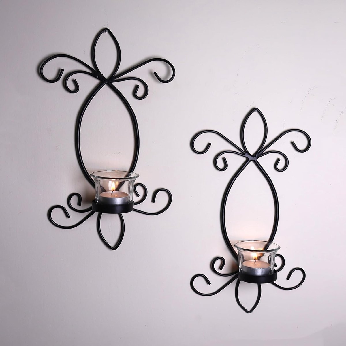 N3 Collecties Set van 2 theelichtjes voor aan de muur met 2 glazen bekers voor woondecoratie