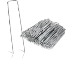 Grondankers 250 Stuks - 15x2.5cm - Roestwerend grondanker gegalvaniseerd staal - Ø2.8mm - Onkruidvlies - voor het bevestigen van worteldoek, tuinvlies, schutting, kunstgras, folies - stabiel U-vormig grondanker