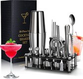 Cocktailshakerset, 20-delige barmanset roestvrij staal met acrylstandaard, professioneel bargereedschap voor het mixen van drankjes