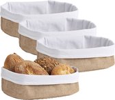 4x Jute brood serveer mandjes 26 x 18 cm - Zeller - Keukenbenodigdheden - Tafel dekken - Ontbijten/Brunchen/Lunchen - Broodjes/bolletjes serveren - Broodmanden