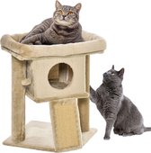 PawHut Arbre à chat avec barre de tapis à gratter en jute, planche à gratter, meubles pour chat, peluche MDF, gris clair D30-368