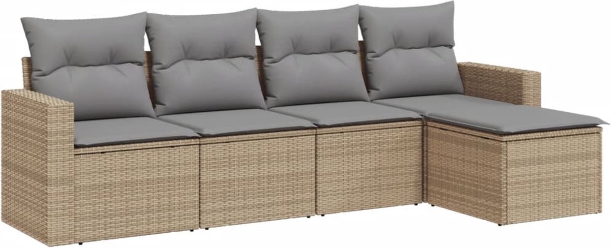vidaXL 5-delige - Loungeset - met - kussens - poly - rattan - beige