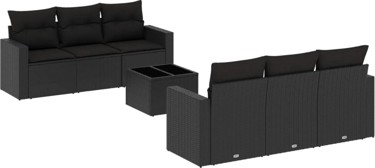vidaXL 7-delige - Loungeset - met - kussens - poly - rattan - zwart