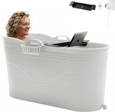 HelloBath® - Bath Bucket - XL - 122 cm - Wit - Zitbad - Ligbad (Verzending in Doos) - incl. Badplank en Kraantje