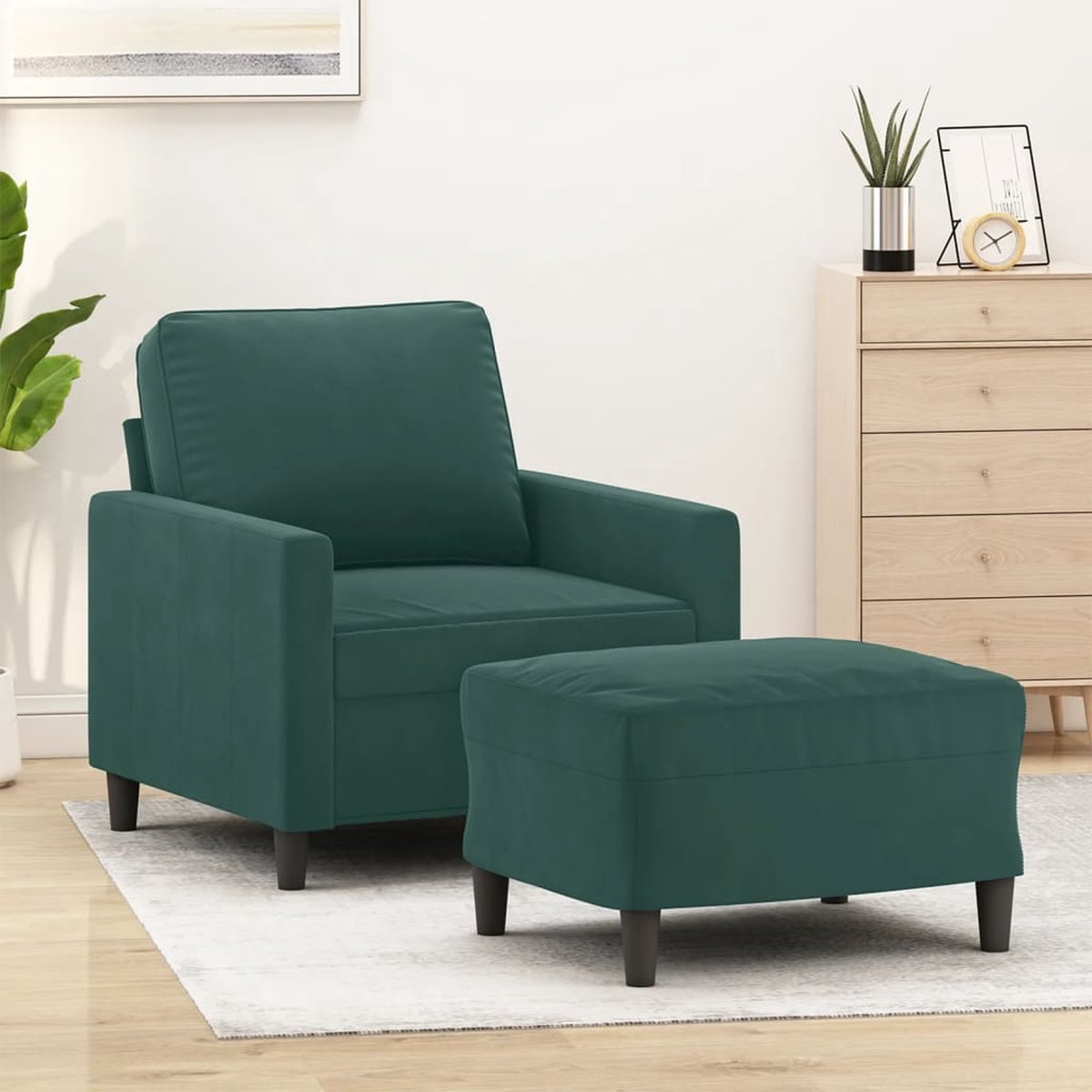 vidaXL - Fauteuil - met - voetenbank - 60 - cm - fluweel - donkergroen