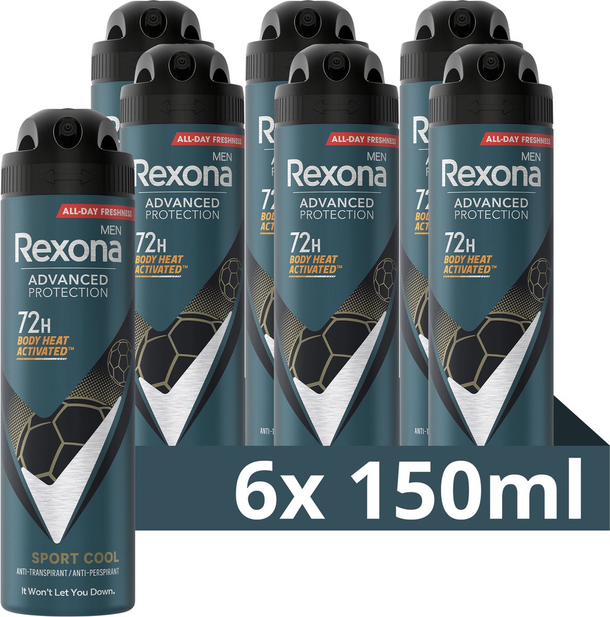 Goedkoopste Rexona Men Advanced Protection Anti-Transpirant Deodorant Spray - Sport Cool - met Body Heat Activated Technologie - 6 x 150 ml