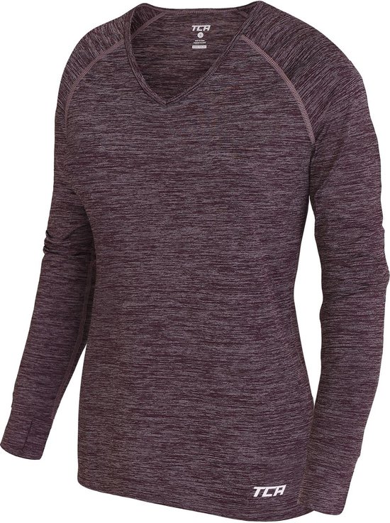 TCA Dames Elle Lange Mouw V-Hals Hardloop Top - Paars, S