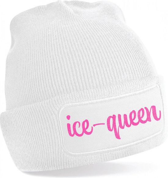 Bellatio Decorations Wintersport muts volwassenen - Ice Queen - wit - glitter - Apres ski beanie