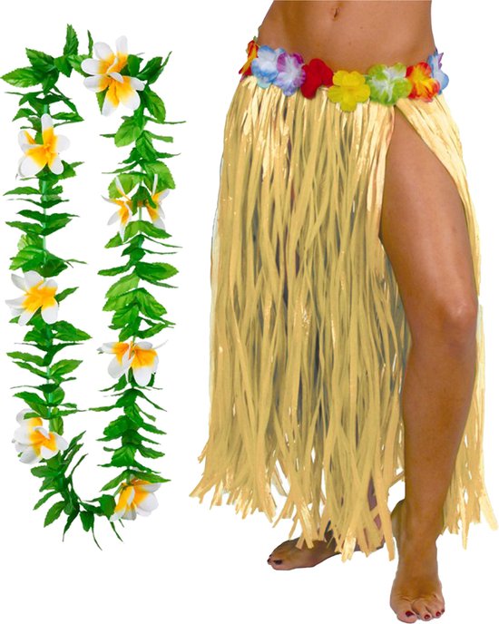 Toppers in concert - Hawaii verkleed rokje en bloemenkrans - volwassenen - naturel - tropisch themafeest - hoela