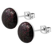 Aramat jewels ® - Ronde glitter oorbellen donker paars staal 8mm