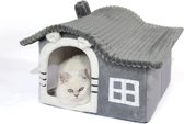 Kattenhuisje, warm en gezellig pluche katteniglo, wasbaar hondenbed met afneembaar kussen, slaapverbetering, opvouwbaar kattenhuis