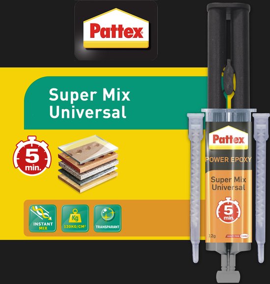 Pattex Twee componentenlijm SuperMix Universal 11gram | 2-componentenlijm Epoxy | Extreem sterk & Makkelijk Bindend. - Pattex