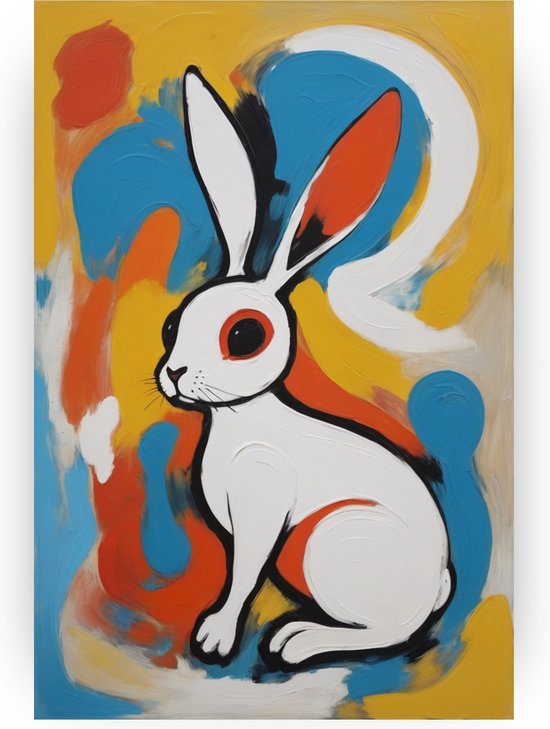 Konijn poster - Dieren wanddecoratie - Poster konijn - Muurdecoratie klassiek - Posters slaapkamer - Decoratie woonkamer - 40 x 60 cm