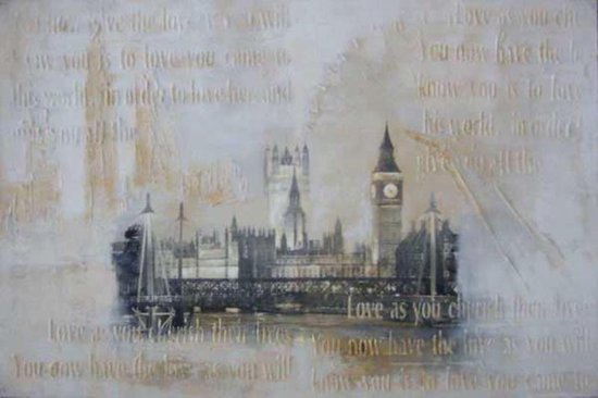 Olieverfschilderij - London Big Ben - Zilverkleurige lijst - 123,5 cm breed