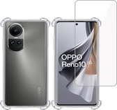 Hoesje + Screenprotector geschikt voor OPPO Reno 10 – Tempered Glass - Extreme Shock Case Transparant