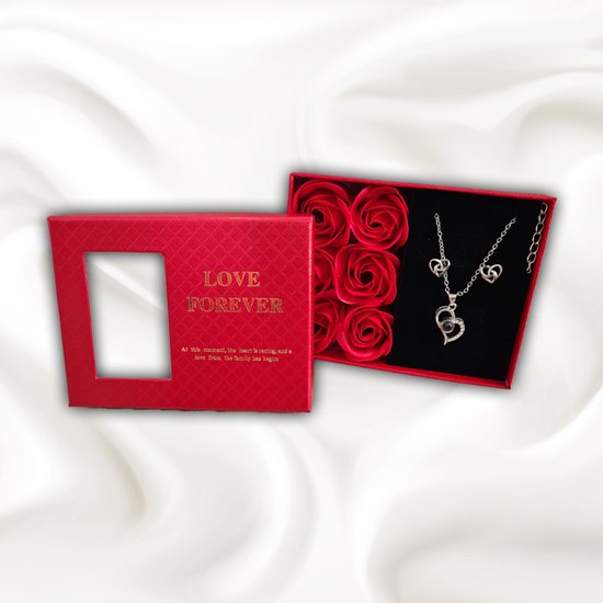 Cadeaus voor vrouwen, eeuwige echte roos met I Love You halsketting Rood, 100 talen geconserveerde echte roos, Valentijnsdag-geschenkdoos voor haar vriendin, echtgenote, moeder, cadeau voor verjaardag, jubileum, Moederdag