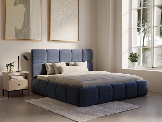 PASCAL MORABITO Bed met opbergruimte 140 x 190 cm - Stof met textuur - Blauw - DAMADO van Pascal Morabito L 170 cm x H 95 cm x D 221 cm