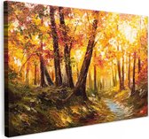 Canvas groot 120x80 cm XXL deco slaapkamer esthetische canvasfoto's woonkamer schilderij foto geschenk woonkamer decoratie schilderij - herfst - bos - olieverfschilderij