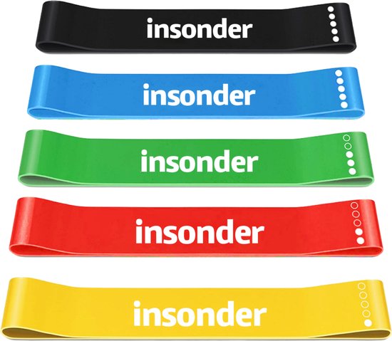 Vijf 'insonder' weerstandsbanden: zwart, blauw, groen, rood en geel.