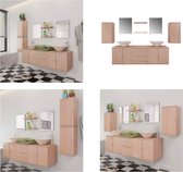 vidaXL Ensemble de meubles de salle de bain avec lavabo Beige 9 pièces - Ensemble de meubles de salle de bain - Ensembles de meubles de salle de bain - Ensemble de meubles de salle de bain - Ensembles de meubles de salle de bain