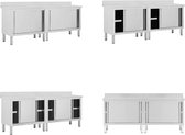 vidaXL Werktafels met deuren 2 st 200x50x(95-97) cm roestvrij staal - Werktafel - Werktafels - Keukenwerktafel - Keukenwerktafels
