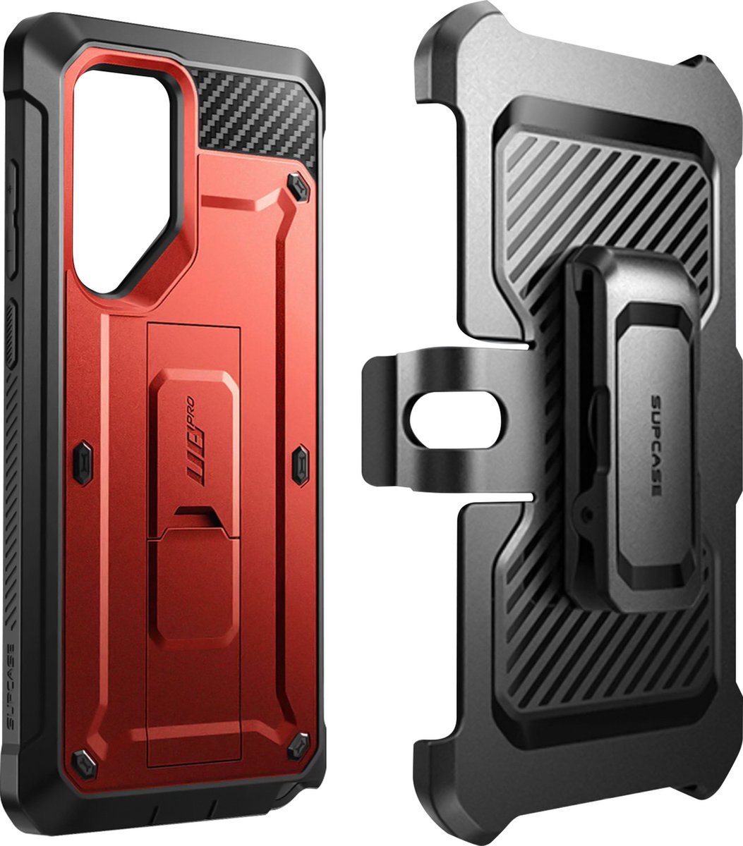 SUPCASE Unicorn Beetle Pro Hoesje Geschikt voor de Samsung Galaxy S24 Ultra - Stofdichte Case met Ingebouwde Screenprotector - Full Protect valbescherming - Met Holster en Kickstand Rood