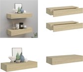 vidaXL viaXL Wandschappen 2 st met lade 60x23-5x10 cm MDF eikenkleurig - Ladeschap - Ladeschappen - Wandschap - Wandschappen