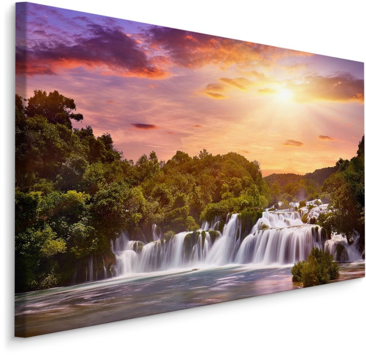 karo-art §Schilderij - Waterval in Kroatië bij zonsondergang, premium print Multikleur