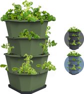 Gusta Garden - Paul Potato - Stapelbare Aardappeltoren - Tuinbak met 4 Levels - Kruidenbak - Kweekbak - Plantentoren - Donkergroen