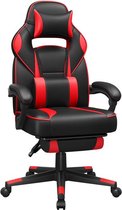SONGMICS Chaise de jeu, chaise de bureau avec repose-pieds, chaise de bureau avec repose-tête et coussin lombaire, réglable en hauteur, ergonomique, angle d'inclinaison 90-135°, chargeable jusqu'à 150 kg, noir-rouge OBG73BRV1